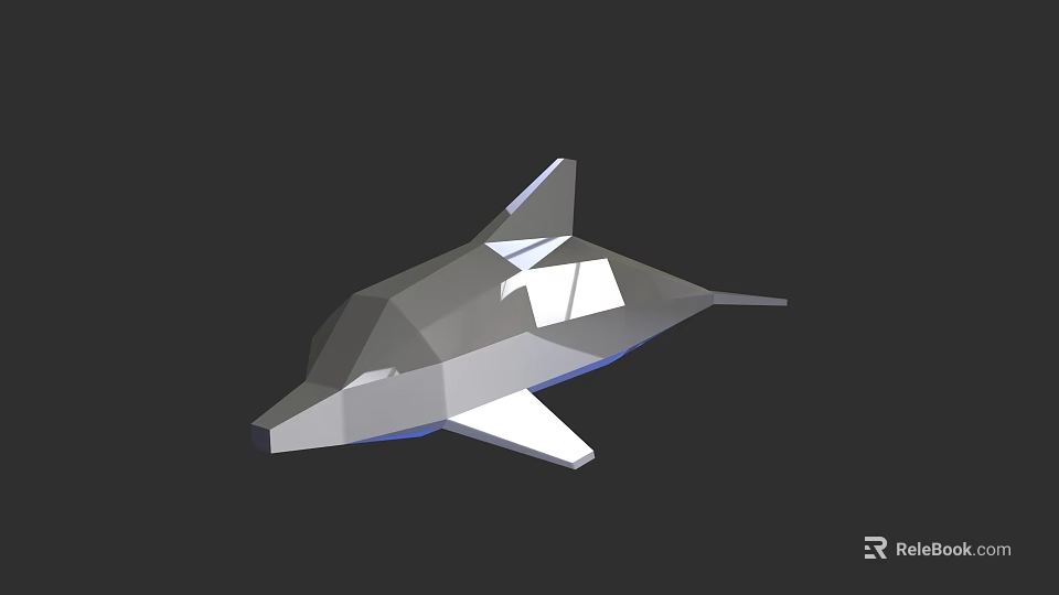 Low Poly Silver Dolphin 3D Model with Geometric Design and Black Background 3d model 