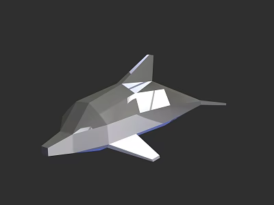Low Poly Silver Dolphin 3D Model with Geometric Design and Black Background 3d model