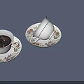 Floral Pattern Teacups And Saucers With Hot Tea And Decorative Design For Household Use