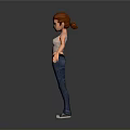 Game Movie Character with Red Hair Gray Tank Top Blue Jeans White Sneakers Standing Pose