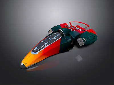 Colorful Streamlined Spacecraft Model Featuring Red Green Orange Black Design For Aerospace Exploration 3d model