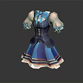 Stylish Blue Women Dress With White Sleeves Blue Bow And Striped Trim