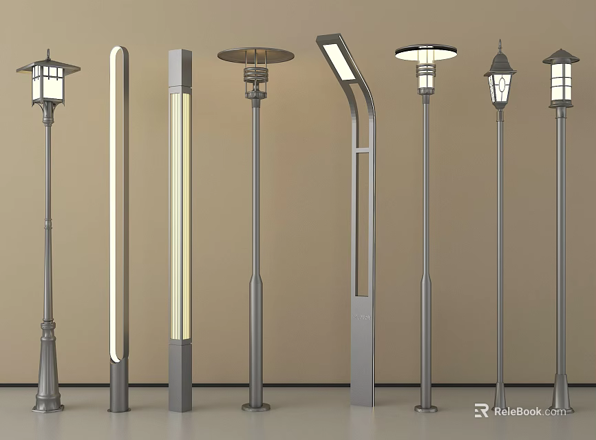 Various Styles Of Outdoor Lights With Different Designs For Garden And Pathway 3d model 