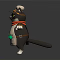 3D Cartoon Game Character Chef Cat With Chef Hat Red Scarf Apron And Outstretched Arms