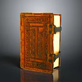 Intricate Carved Antique Book Cover With Leather Material And Metal Clasps