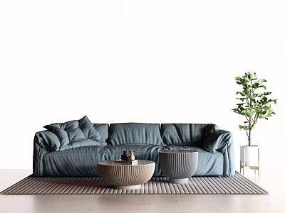Gray Sectional Sofa Living Room Setup With Side Plant And Coffee Table 3d model