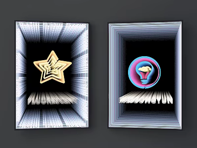 Decorative Lights Star Shaped Golden Design And Bulb Shaped Blue Pink Halo With Radiant Lines 3d model