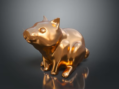 Golden Cat Decorative Statue With Metallic Shiny Surface On Dark Background 3d model