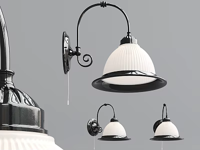 Elegant Classic Wall Sconce With White Lampshade And Black Curved Arm Decorative Scroll Detail 3d model