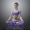 Woman Practicing Yoga In Lotus Pose Wearing Blue White Pattern Yoga Outfit