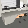 Modern White Kitchen Bar Counter With Stools And Illuminated Base Design 3d model