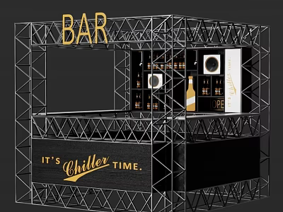 Modern Bar Counter with Metal Frame Structure BAR Sign Chiller Time Text and Beverage 3d model