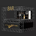 Modern Bar Counter with Metal Frame Structure BAR Sign Chiller Time Text and Beverage