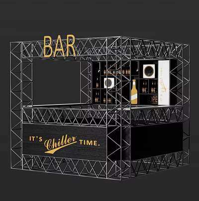 Modern Bar Counter with Metal Frame Structure BAR Sign Chiller Time Text and Beverage 3d model
