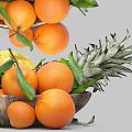 Fresh Assorted Fruits Bowl With Ripe Oranges Bananas And Pineapple Leaves
