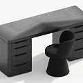 Contemporary Black Desk With Smooth Top Multiple Drawers And Stylish Sculptural Chair