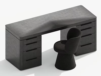 Contemporary Black Desk With Smooth Top Multiple Drawers And Stylish Sculptural Chair 3d model