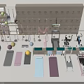Complete Fitness Studio Setup With Lockers Yoga Mats Dumbbells Exercise Balls And Equipment