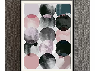 Decorative Painting With Circular Patterns In Pink Black Gray And White Frame On Dark Wall 3d model