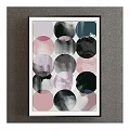 Decorative Painting With Circular Patterns In Pink Black Gray And White Frame On Dark Wall