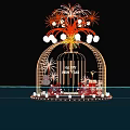 Outdoor New Year Art Installation With Fireworks Lanterns And Golden Frame Near Buildings