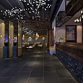 Chinese Restaurant With Wooden Decor Chandeliers Dining Tables Chairs Night View And Warm Elegant Ambiance