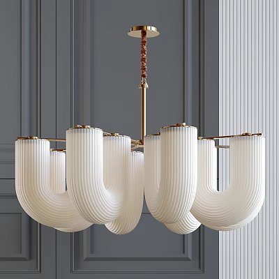 Modern White Ribbed Glass Chandelier With Gold Metal Frame For Interior Design 3d model