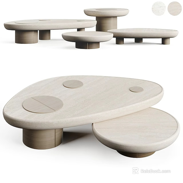 Modern Layered Coffee Table With Wooden Structure And Circular Design Elements 3d model 