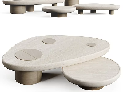 Modern Layered Coffee Table With Wooden Structure And Circular Design Elements 3d model