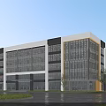 Modern Industrial Park Contemporary Building With Large Glass Curtain Walls And Landscaped Surroundings