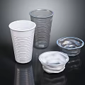 White And Transparent Plastic Cups With Ribbed Design And Stackable Structure 3d model