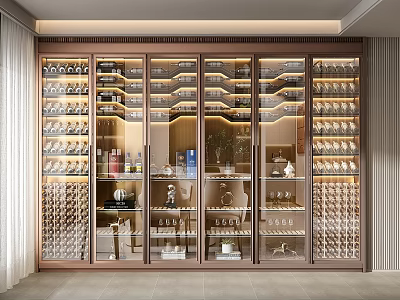 Luxury Modern Wine Cabinet With Glass Doors Interior Lighting And Wine Bottle 3d model
