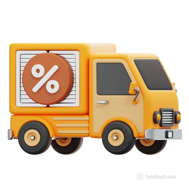 Yellow Functional Truck With Cute Compact Design And Percentage Sign 3d model 