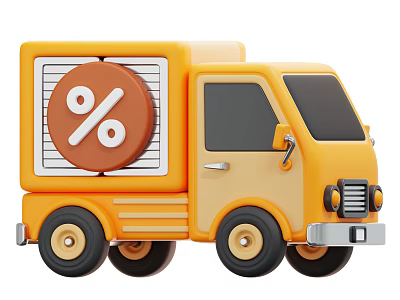 Yellow Functional Truck With Cute Compact Design And Percentage Sign 3d model