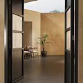 Modern Black Framed Glass Panel Double Doors In Open Interior Space Design 3d model