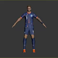 Man In Blue Soccer Jersey Number 9 Standing With Arms Outstretched On Gray Background