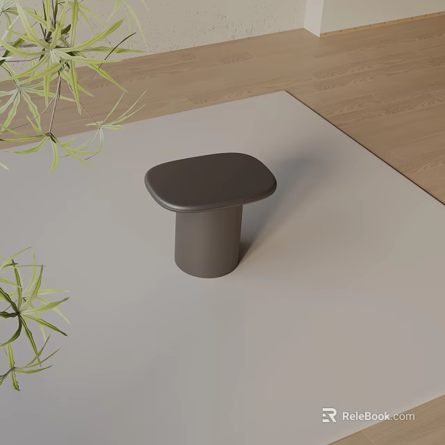 Modern Dark Gray Side Table With Cylindrical Base And Green Plant Accent 3d model
