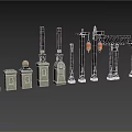 Outdoor Garden Ornaments Featuring Stone Pillars Wooden Lanterns and Decorative Arches
