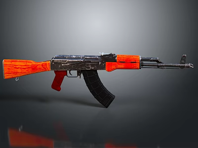 High Quality AK47 Assault Rifle With Orange Wooden Stock Grip Black Barrel Magazine 3d model