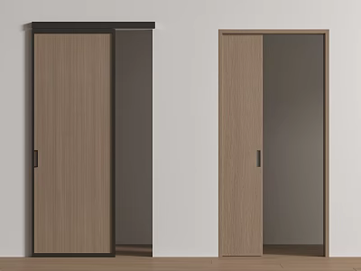 Sliding Doors Modern Home Interior With Wooden Panels Glass And Black Frame Design 3d model
