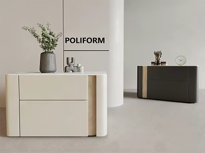 Modern White And Black Bedside Tables With Vase Clock And Decorative Items 3d model