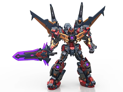 Electric Toy Robot With Mechanical Wings Purple Sword And Red Black Gold Armor 3d model