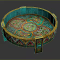 Round Handcrafted Decorative Tray With Turquoise Surface And Colorful Floral Patterns 3d model