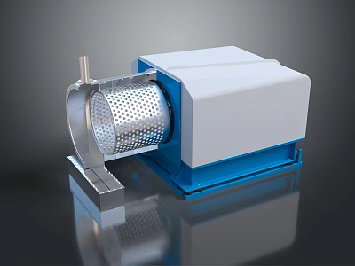 Industrial Rotary Machine With Perforated Metal Drum White Top Blue Base 3d model