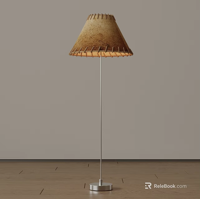 Modern Floor Lamp With Fabric Shade And Stitched Edge Metal Pole For Living Room Decor 3d model 