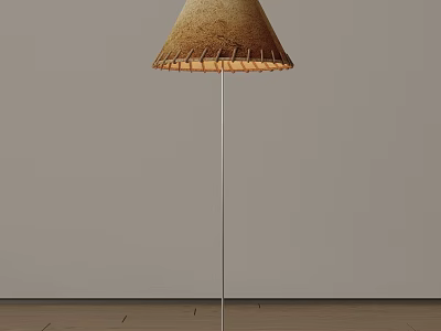 Modern Floor Lamp With Fabric Shade And Stitched Edge Metal Pole For Living Room Decor 3d model