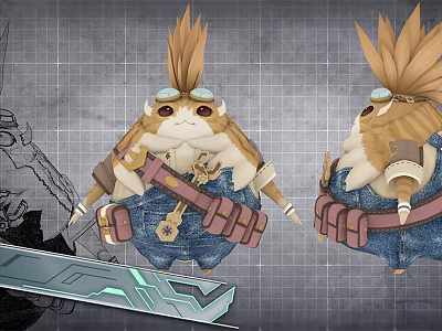 Game Movie Character With Spiky Hair Goggles Chubby Body Denim Overalls And Tool Belt 3d model