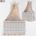 White Baby Bed With Pink Canopy And Star Decorations For Kids Room