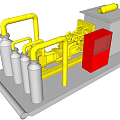 Advanced Industrial Equipment With Yellow Pipes Mechanical Components White Boxes And Silver Tanks