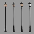Black Pole Outdoor Street Lights With Various Classic Lampshades And Decorative Design Elements